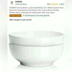 NIB/NWT: DOWAN Holiday Centerpiece Serving Bowls, 9.5” White Ceramic, 2 pack.